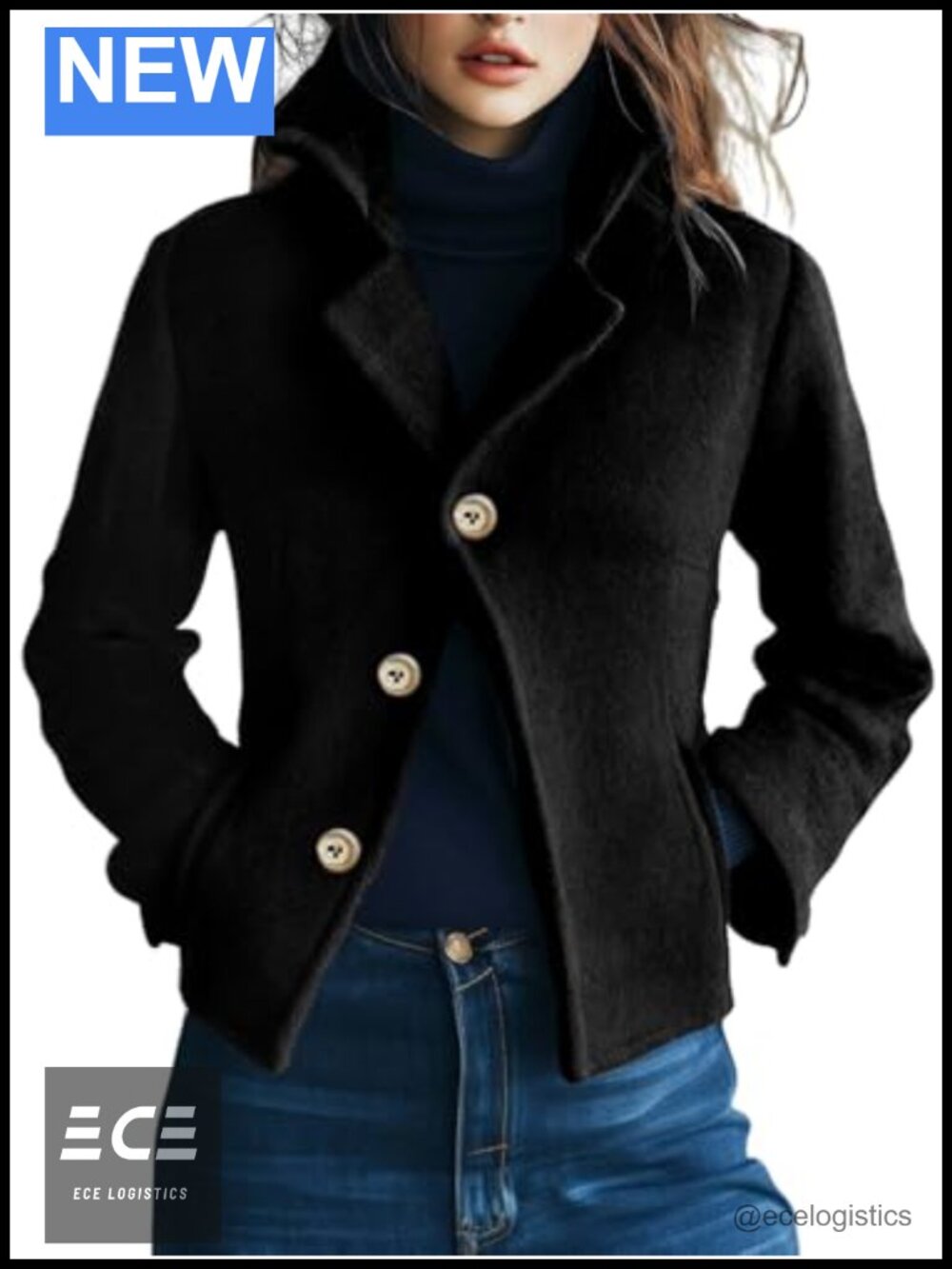 Wool Blend Plaid Crop Pea Coat Short Notch Collar Button Winter Jacket
